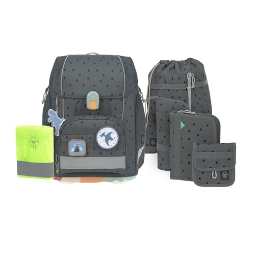 LÄSSIG 7-teiliges Schulranzen Set Kinder/School Set Boxy Unique Speckles anthracite