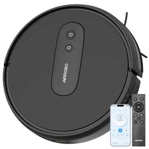 AIRROBO Saugroboter, Staubsauger Roboter mit 2800 Pa Saugkraft, Roboterstaubsauger mit Ladestation, P25 Saugroboter ohne Wischfunktion für Teppich Tierhaare Hartböden, APP Steuerung, 120 Min Laufzeit