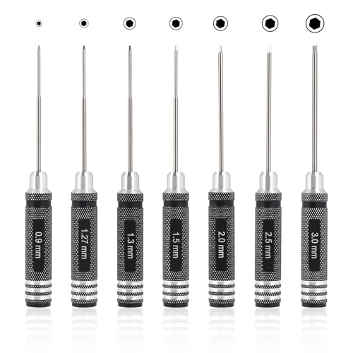 LALAGO 7-Teiliges Sechskant Schraubendreher Satz, RC Werkzeug Set, Innensechskant Schraubenzieher Handwerkzeug für RC Autos, Boote, Renndrohnen, Roboter (0,9mm, 1,27mm, 1,3mm, 1,5mm, 2mm, 2,5mm, 3mm)