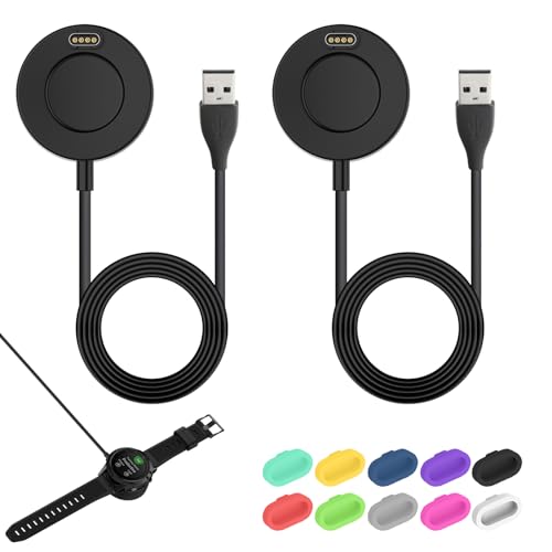 2er-Pack Ladekabel für Garmin Vivoactive und Fenix Serien, 1m USB Sync-Kabel, Ladestation Kompatibel mit Garmin Fenix 7/6/5, Vivoactive 4/3/Venu/Forerunner 55 und Mehr, Inklusive 10 Staubschutzstecker