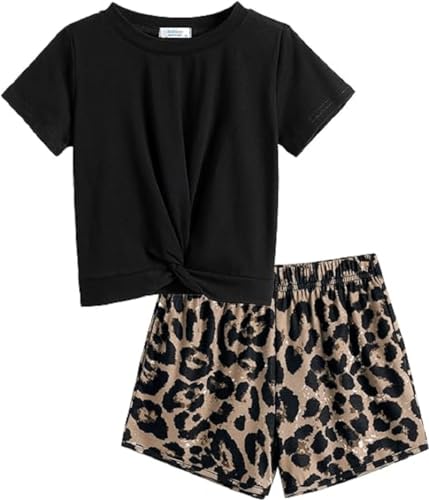 Arshiner Mädchen T-shirts mit Shorts Sets Sommer Kinder Kleidung Set Freizeit Mode Sport Bekleidungssets für Mädchen 7-8 Jahre