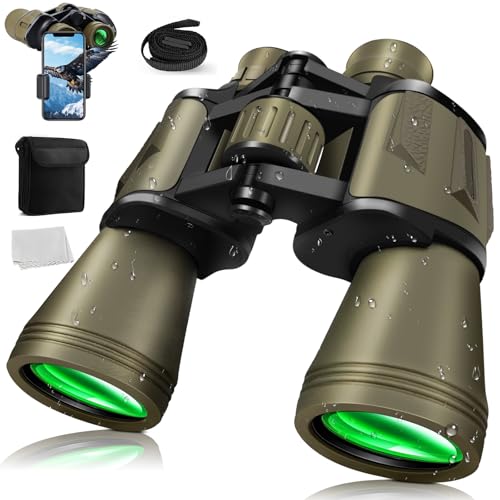 Fernglas für Erwachsene 20x50 mit BAK4-Prism FMC-Objektiv Nachtsicht HD Fernglas Erwachsene Kompaktes Wasserdichtes HD Leistungsstarkes Großes Okular für Jagd,Vogelbeobachtung mit Smartphone Adapte