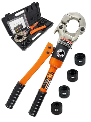 AMZCNC Profi Presszange TH-Kontur 16-20-26-32 Set Presswerkzeug mit 360° drehbarem Kopf,für Verbundrohr mit Fittings der TH-Kontur, Backeneinsätze TH16,TH20,TH26,TH32 incl.