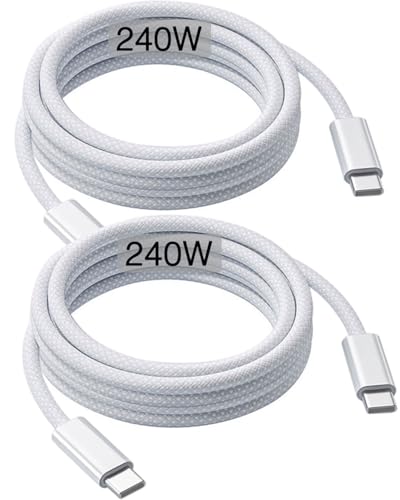 240W USB C Kabel 2m, USB C auf USB C ladekabel (2 Stück), 5A Schnellladekabel für Macbook Pro M3/Macbook Air M4,iPad Pro 12.9/11,Air 5th/4th,Mini 7th/6th,10th Gen,iPhone 17Air/16/15/16e/Pro Max Type C