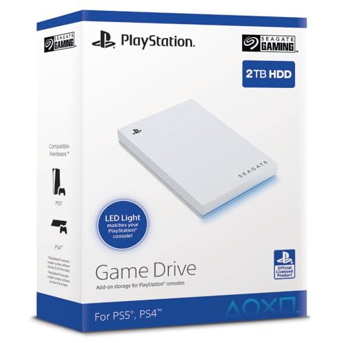 Seagate Game Drive PS4/PS5, 2 TB, tragbare Externe Festplatte, 2.5 Zoll, USB 3.0, weiß, Modellnr.: STLV2000202