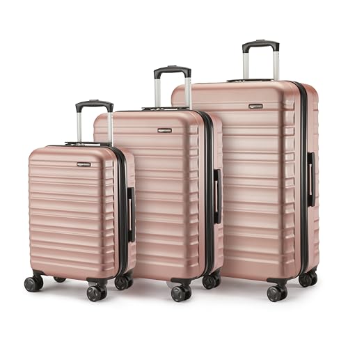 Amazon Basics Erweiterbares Hartschalengepäck-Set (S + M + L) – ABS-Reisegepäck mit 4 Spinner-Doppelrollen – Kratzfeste und leichte Konstruktion – Roségold