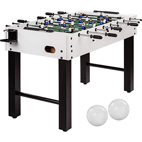 GAMES PLANET Tischfussball „Glasgow“, 5 Dekore: Holz/Schwarz/Blau/Soccer/Weiß, inkl. 2 Bälle, 2 Getränkehalter, höhenverstellbare Füße, hochgezogene Spielfeldecken, Tischkicker, Kicker, Kickertisch