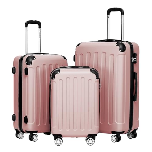 BEIBYE 2045 Zwillingsrollen 3tlg. Reisekoffer Koffer Kofferset Trolleys Hartschale in 20 Farben (Rosa Gold)