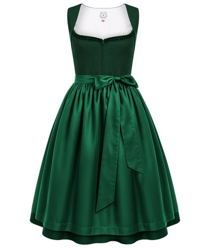 DIRNDLSTERN Damen Trachtenrock Grün - Midi Trachtenkleid für Oktoberfest Leinen Dirndlkleid mit Dirndlschürzen 44