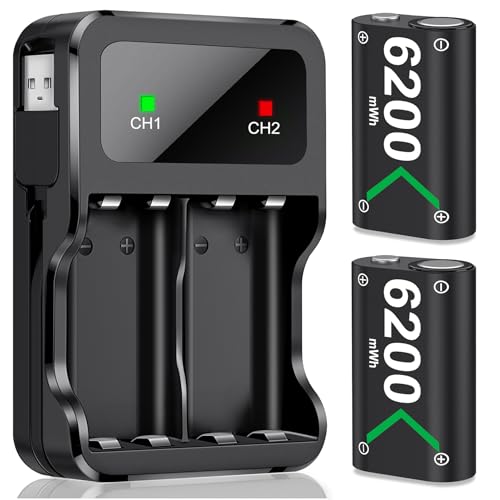 Akku für Xbox One/Series X&S Controller, 2 Stück Hoher Kapazität 6200mWh NI-MH Batterien, Kompatibel mit Xbox Series X&S/Xbox One S/X/Elite Controller