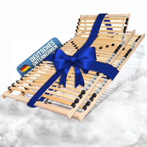 Coemo 2 STK. Lattenrost mit 7-Zonen, 2er-Set, Kopfteil verstellbar, Camping Lattenrost, 90x200, mit 28 Holzlatten und Mittelgurt, ideal für Doppelbetten 180x200 cm
