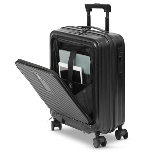 Aerolite M-Lite Premium 55x40x23cm Kabinenkoffer – Laptopfach bis 17 Zoll, USB-Ladeanschluss, TSA-Schloss, Hartschale aus Polypropylen, leise Rollen und Bremse, Handgepäck Koffer 55x40x23 Schwarz