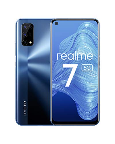 realme 7 5g Smartphone ohne Vertrag, 6,5 Zoll 120Hz Display, 5000mAh Akku, 48MP+16MP Quad Kamera, 30W Dart Charge, Dual SIM Android Handy, NFC, 6+128GB, Blau