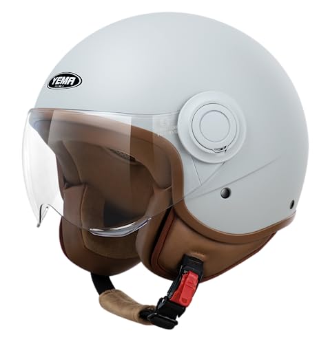 YEMA Helmet Jethelm DW-631 Moped Scooter ECE 3/4 Halbhelm für Herren Damen (Grau, XL)