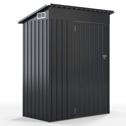 COSTWAY Gartenhaus Metall, 150 x 90,5 x 185 cm | 1,5 m³, Gerätehaus mit Pultdach & Tür, Geräteschuppen abschließbar, Gartenhütte Gartenschuppen, Garten Schuppen Outdoor (Dunkelgrau)