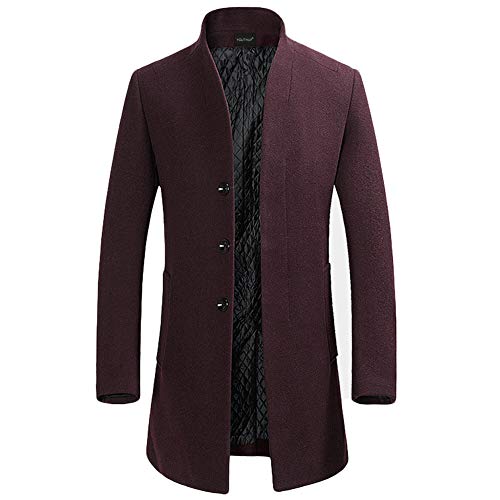 YOUTHUP Herren Wolle Mantel Regular Fit Dicker Wintermantel Frühling Freizeit Übergangsmantel Mittellang Herrenmantel, Rot (Farbe2), M