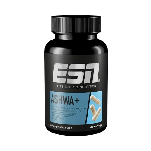 ESN, Ashwa+ mit patentiertem Ashwagandha-Wurzelextrakt KSM-66®, 120 Kapseln, Anti-Stress Nährstoffe Magnesium, Vitamin B6 & Zink, vegan, geprüfte Qualität - made in Germany