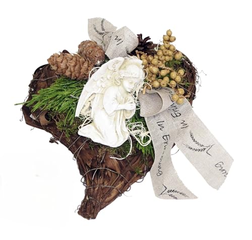 Grabschmuck MOOS Herz mit Engel, Rinden-Pflanzherz, wetterfest CreaFlor Home