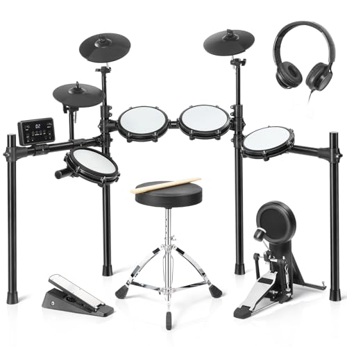 LEADZM E Schlagzeug Elektronisch für Erwachsene, Professionelles Elektronisches Schlagzeug mit Hocker, Drumsticks und Kopfhörer inklusive, E-Drums mit 15 Schlagzeug-Sets, 225 Sounds, USB-MIDI