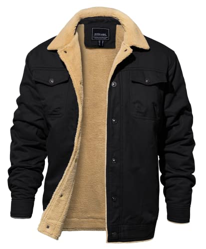 EKLENTSON Herren Winterjacke Cargo Bomberjacke Warme Jacke Winter Arbeitsjacke Taktisch Übergangsjacke Baumwolle Cargojacke, Schwarz L