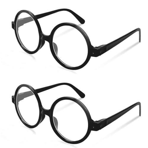 LIURFLNC 2 Paar Runde Brille Ohne Stärke Zauberer Gläser Spielzeugbrille Retro Runde Brillen Lustige Streber Brille Nerd Kostüm Brille für Erwachsene und Kinder für Karneval Mottoparty