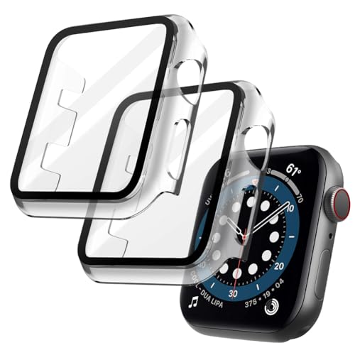 OFFCUP Hard Hülle mit Glas Displayschutz, 2 Stück Rundum Schutzhülle für Apple Watch Series 3 / Series 2 42mm, Ultradünne Gehäuse PC Schutz Case Eingebaut Kratzfest Hartglas Schutzfolie (Transparent)