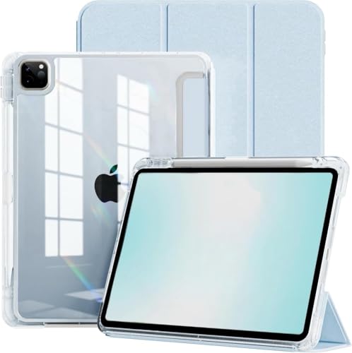TXWLLIU Hülle für iPad Pro 11 Zoll 4./3./2./1. Generation (2022/2021/2020/2018) mit Stifthalter, TPU Stoßfeste Hülle mit Transparenter Rückseite, Automatisches Aufwachen/Schlafen, Hellblau