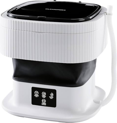 CLEANmaxx Mini-Waschmaschine ideal für Unterwegs | Mobile Waschmaschine mit 2 Waschprogrammen & einem Schleudergang | Zusammenfaltbar & leise | Für bis zu 1kg Wäsche | Geeignet für Camping & Reisen