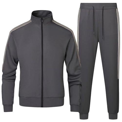 Clufar 2 Piece Jogginganzug Herren Atmungsaktiv Trainingsanzug Herren mit Reißverschluss Langarm Freizeitanzug Männer Tracksuit Teenager Sportanzug Grau für Fußball Gym,M Grey