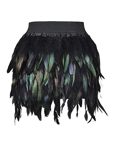 ORANDESIGNE Damen Feder Rock Karnevalkostüm Elastische Taille Party Minirock Rabenkostüm Federrock Schwarz XL