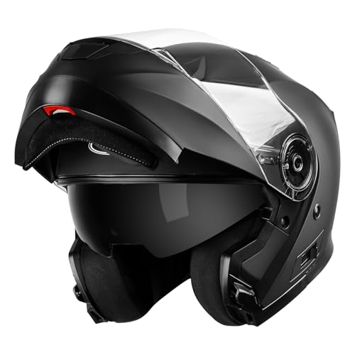 Motorradhelm Klapphelm Integralhelm Fullface Helm - Yema YM-926 Rollerhelm Sturzhelm mit Doppelvisier Sonnenblende ECE für Damen Herren Erwachsene-Schwarz Matt-L