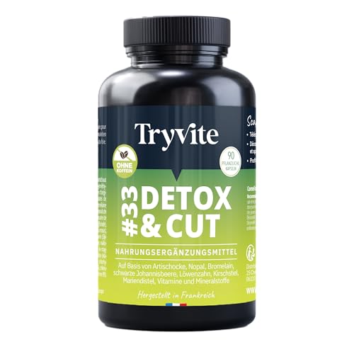 DETOX&CUT Premium-Komplex mit Mariendistel | Hochdosierte pflanzliche Formel mit Artischocke, Nopal & Bromelain | Für Alltag & Balance | TRYVITE | 90 Kapseln