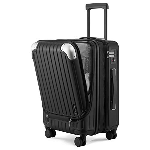LEVEL8 Koffer Trolleys Leicht ABS+ PC Handgepäck Koffer mit Laptopfach,Hartschalen-Koffer Trolley Rollkoffer Reisekoffer Erweiterbar, TSA, 4 Rollen, 55 cm, 36-42 Liter, Schwarz