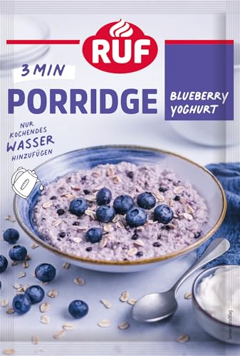 RUF Porridge Blueberry Joghurt, Instant Haferbrei mit Blaubeer-Stückchen und Joghurt, beliebtes Oatmeal für Unterwegs oder im Büro, 1 x 65g Beutel