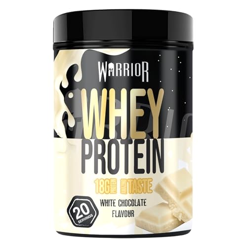 Warrior Whey Proteinpulver 500 g (bis zu 36 g Shake) – Muskelaufbau- und Erholungsgetränk – zum Genießen nach dem Training – köstlich und reich an Aminosäuren – 20 Portionen (Weiße Schokolade)