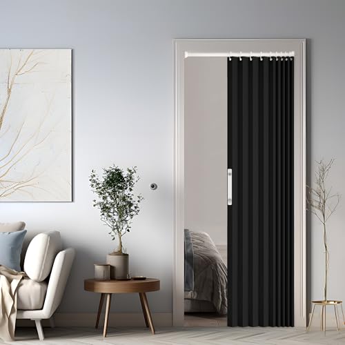 Magnetischer Türvorhang mit Verdunkelung, Faltbarer Raumteiler für Bad/Schlafzimmer/Wohnzimmer, Akkordeon-Design (Black)