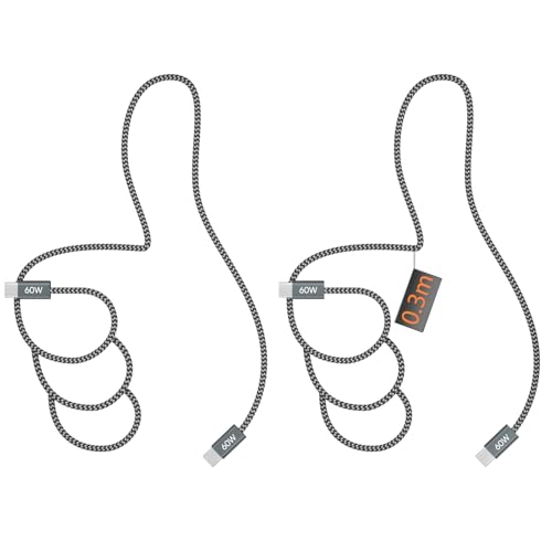 USB C auf USB C Kabel 0.2M, 60W PD 3.0 Schnellladekabel Type C zu Type C Ladekabel 20CM Kompatibel mit iPhone 16/15, MacBook Pro, iPad Pro 2020, MacBook Air, Galaxy S24 S23, Huawei P30, 2 Stück