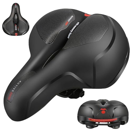 Fahrradsattel, Yuirshion Memory Schaum Radsattel, Weicher, Komfortabel Atmungsaktiv Stoßdämpfend, Cityradsättel, Ergonomisch Mountainbikesätte, Mit Rotem Warnstreifen Geeignet für Damen & Herren