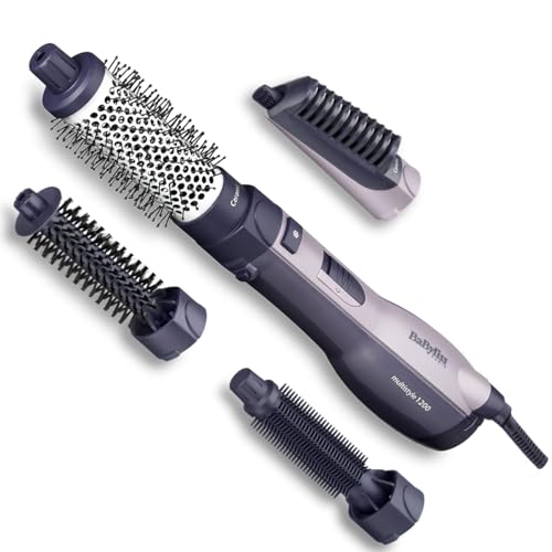 BaByliss Multistyle 1200W Warmluftbürste – Anti-Frizz Ionen-Technologie, Keramikbeschichtung, 4 Aufsätze, Multi-Föhnbürste, Schwarz, AS121E