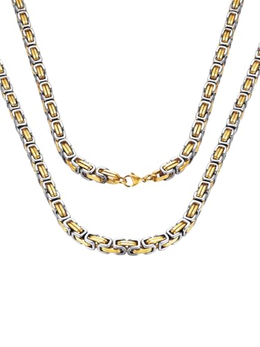 ChainsPro Königskette für Herren Damen Byzantinische Kette Halskette Edelstahl 4mm breit Schmuck Vergoldet Farbe 55cm