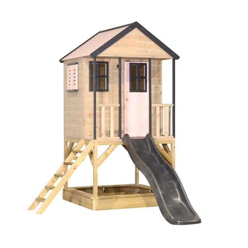 Wendi Toys M48 Spielhaus mit Rutsche, Stelzenhaus aus FSC-Holz für Kinder Garten Outdoor, Podesthöhe 90 cm, 280×197×242 cm, mit 175 cm Rutsche, Sandkasten, Leiter, wetterfest