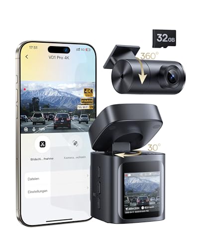 Baseus VD1 Pro Dashcam Auto Vorne Hinten 4K+1080P, Solar-Dashcam mit 14-Tägiger Batterie-Standby-Parkmodus, Dash Camera Auto mit Akku, STARVIS Nachtsicht, 5GHz WLAN, GPS, 32GB Karte
