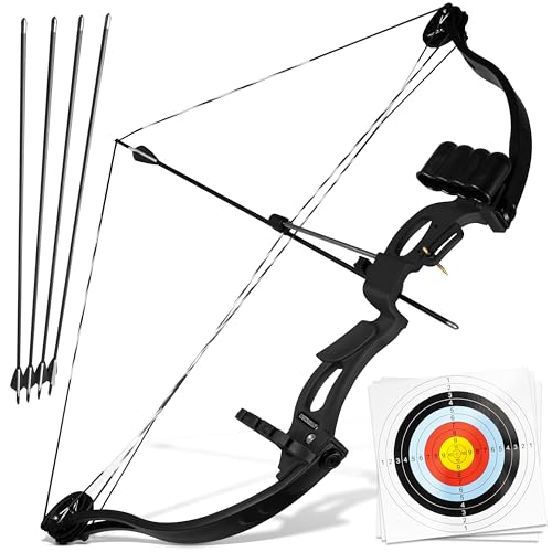 BOWRILLA® Pfeil und Bogen Kinder Set | Compound Bogen Set | Einsteigerbogen | Bogenschießen Kinder ab 8 Jahren für Indoor & Outdoor | Kinderbogen Geschenk (Schwarz)