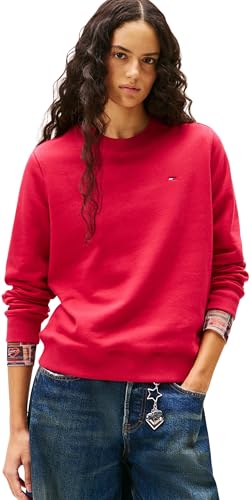 Tommy Jeans Damen Pullover Crew Neck Rundhalsausschnitt, Rot (Ruby Rhubarb), M