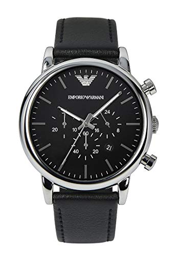 Emporio Armani Watch For Men, Chronograph Movement and 46mm Case Size with Stainless steel, Leather or Silicone strap Schwarz und Silberton , 46MM