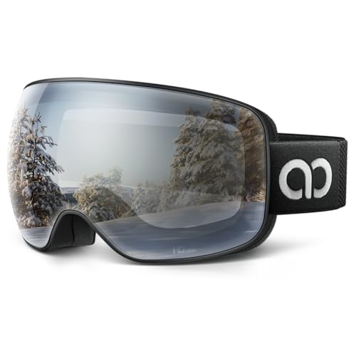 Lamicall Skibrille Herren, OTG Snowboardbrille Damen - [Ultra HD & Breitere Sicht] TOP Anti-Foge Ski Brille für Brillenträger, Verspiegelte Snowboard Schutzbrille, UV400 Schneebrille mit Blendenschutz