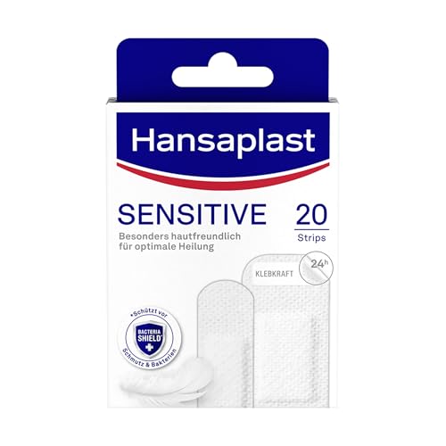 Hansaplast Sensitive Pflaster (20 Strips), hautfreundliche und hypoallergene Wundpflaster mit Bacteria Shield & sicherer Klebkraft, schmerzlos zu entfernende Pflaster