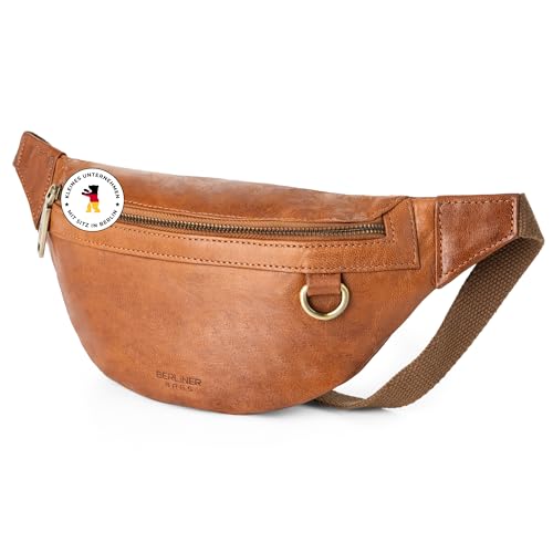 Berliner Bags Vintage Bauchtasche Turin, Gürteltasche aus Leder, mit verstellbarem Gurt und YKK Reißverschlüsse, Wasserabweisend für Herren - Braun