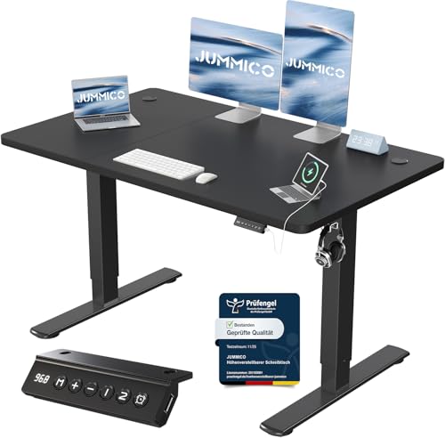 JUMMICO Höhenverstellbarer Schreibtisch mit USB-Ladeanschluss 120 x 60 cm, Schreibtisch Höhenverstellbar Elektrisch, Steh-Sitz Tisch Stehpult Verstellbarer Computertisch,Standing Desk,Schwarz
