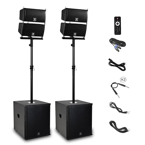 PRORECK Club 6000 15-Zoll-6000-W-P.M.P.O-Stereo-PA-Lautsprechersystem-Kombiset 4 Line-Array-Lautsprecher, 2 15-Zoll-Subwoofer mit Bluetooth/USB-Lesefunktion/SD-Karte, für Party, DJ, Hochzeit, Meeting